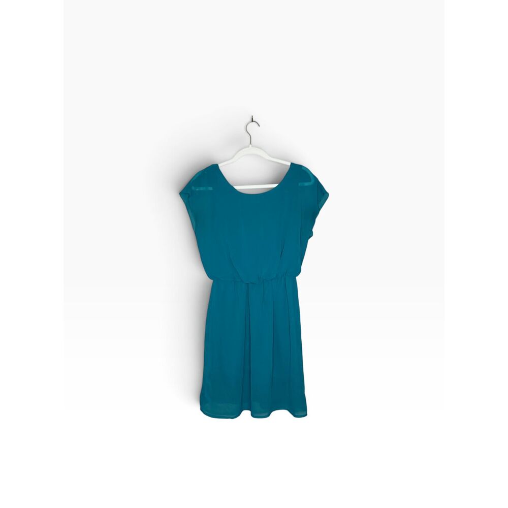 City Triangles Teal Chiffon V-Neck Elastic Waist Mini Dress